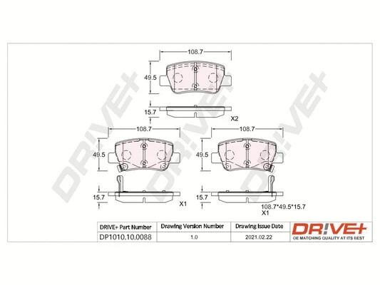 Kit de plaquettes de frein, frein à disque Dr!ve+ DP1010.10.0088