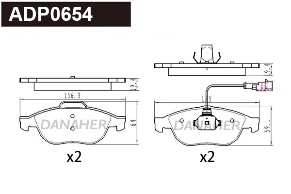 Kit de plaquettes de frein, frein à disque DANAHER ADP0654