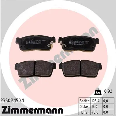 Kit de plaquettes de frein, frein à disque ZIMMERMANN 23507.150.1