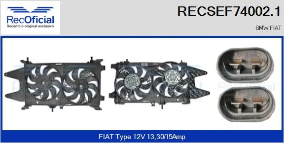 Moteur électrique, ventilateur pour radiateurs RECOFICIAL RECSEF74002.1