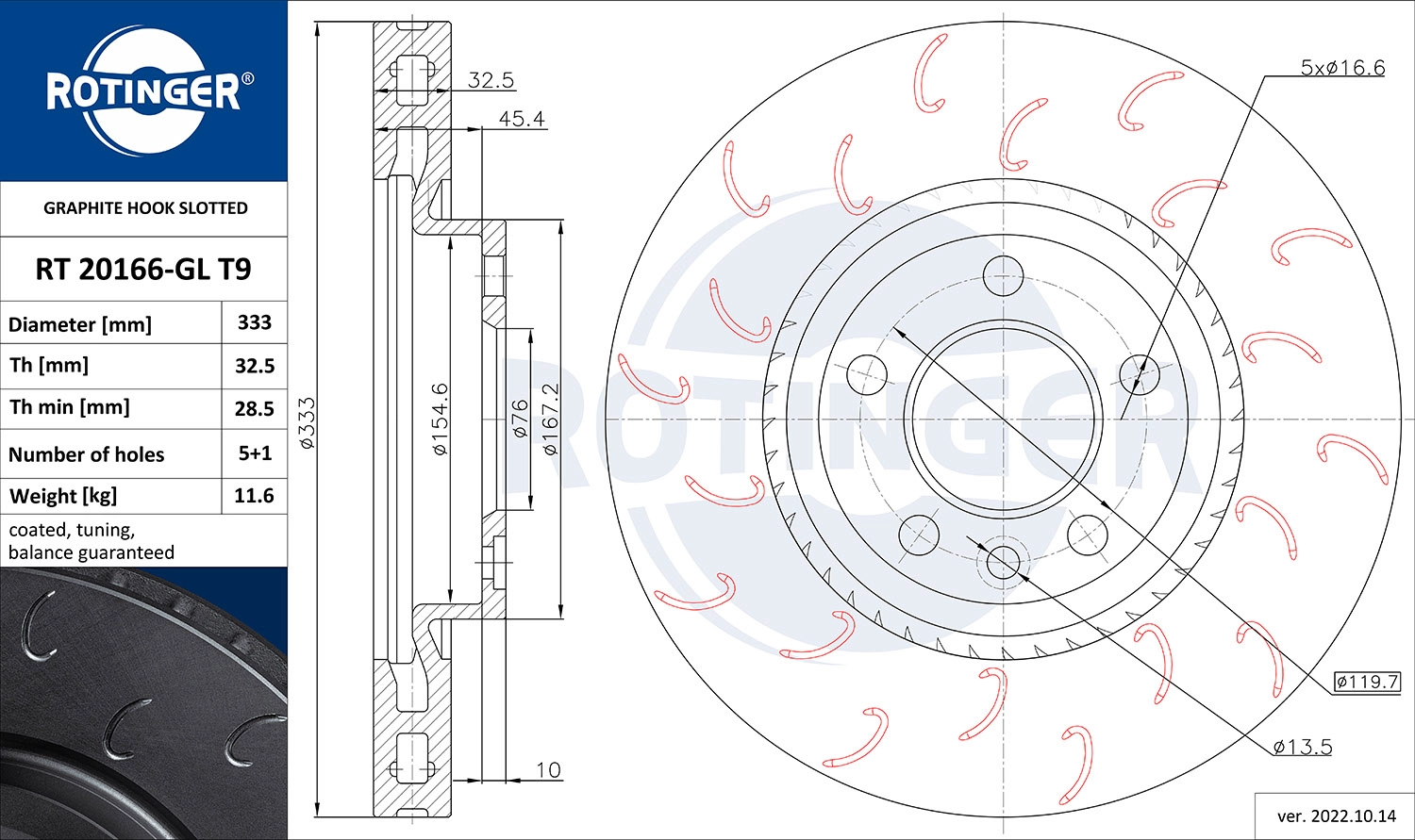 Disque de frein ROTINGER RT 20166-GL T9