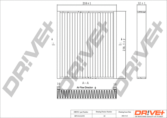 Filtre, air de l'habitacle Dr!ve+ DP1110.12.0193