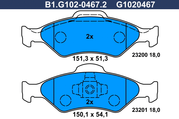 Kit de plaquettes de frein, frein à disque GALFER B1.G102-0467.2