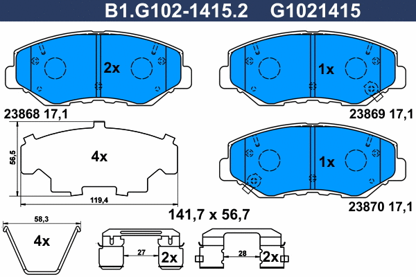 Kit de plaquettes de frein, frein à disque GALFER B1.G102-1415.2