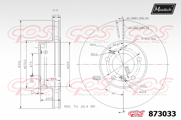 Disque de frein MAXTECH 873033