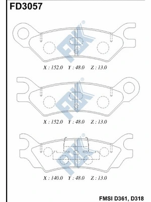 Kit de plaquettes de frein, frein à disque FBK FD3057
