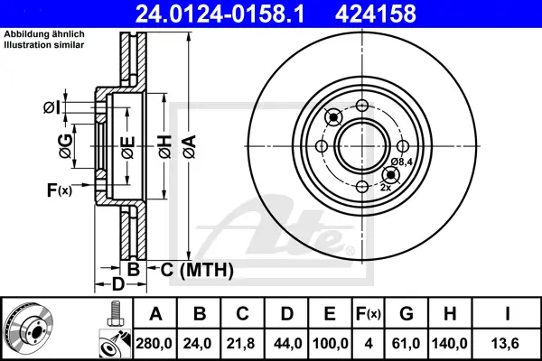 Disque de frein ATE-APAC 24.0124-0158.1