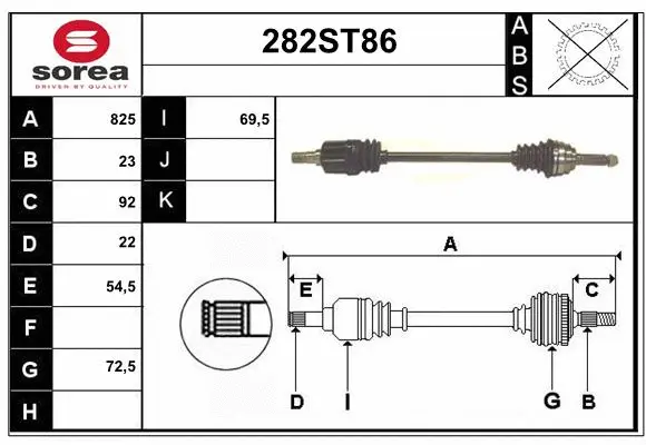 Arbre de transmission STARTCAR 282ST86