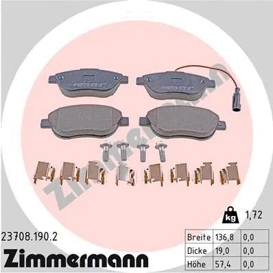 Kit de plaquettes de frein, frein à disque ZIMMERMANN 23708.190.2