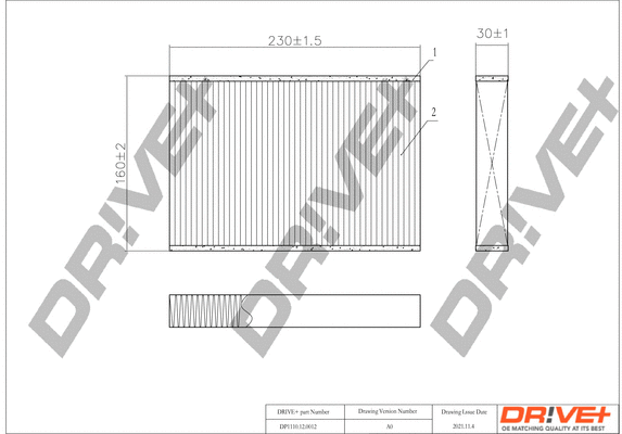 Filtre, air de l'habitacle Dr!ve+ DP1110.12.0012