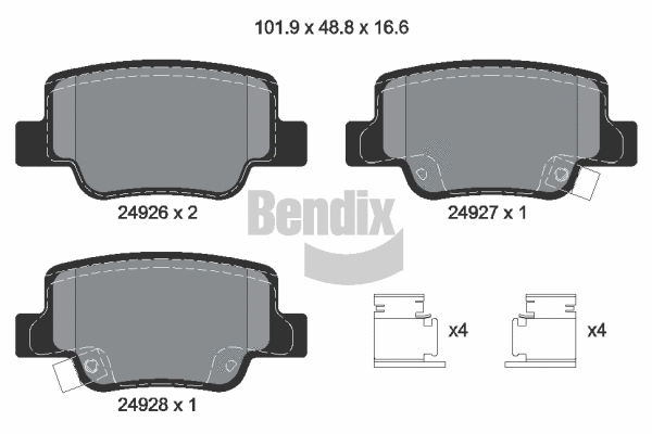 Kit de plaquettes de frein, frein à disque BENDIX Braking BPD2207