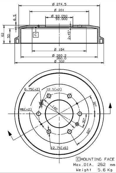 Tambour de frein VILLAR 627.0158