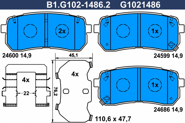 Kit de plaquettes de frein, frein à disque GALFER B1.G102-1486.2