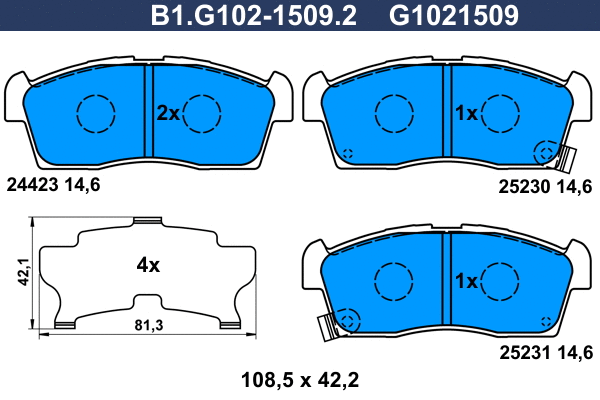 Kit de plaquettes de frein, frein à disque GALFER B1.G102-1509.2