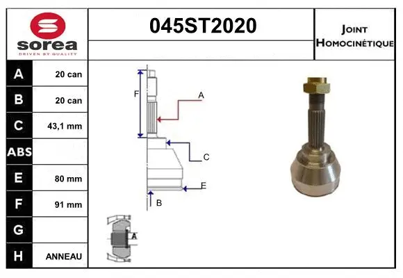 Jeu de joints, arbre de transmission STARTCAR 045ST2020