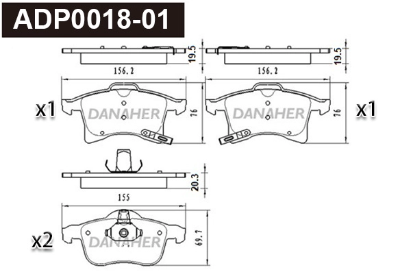 Kit de plaquettes de frein, frein à disque DANAHER ADP0018-01