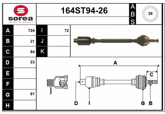 Arbre de transmission STARTCAR 164ST94-26