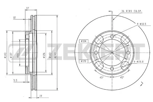 Disque de frein ZEKKERT BS-6052