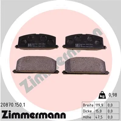 Kit de plaquettes de frein, frein à disque ZIMMERMANN 20870.150.1