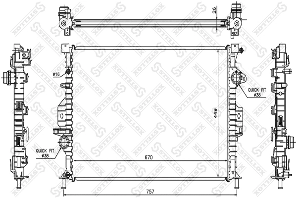 Radiateur, refroidissement du moteur STELLOX 10-26464-SX