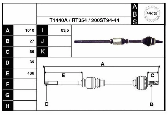 Arbre de transmission Technika 38200A