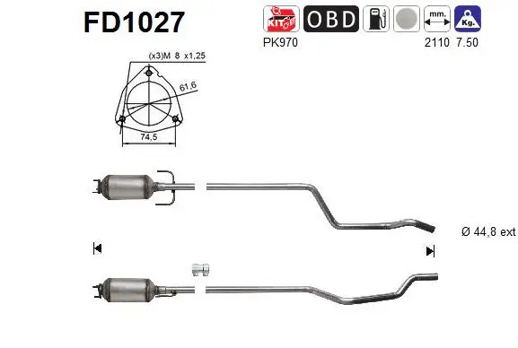 Filtre à particules / à suie, échappement AS FD1027