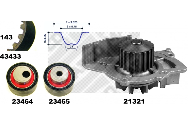 Pompe à eau + kit de courroie crantée MAPCO 41433