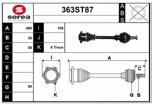 Arbre de transmission STARTCAR 363ST87