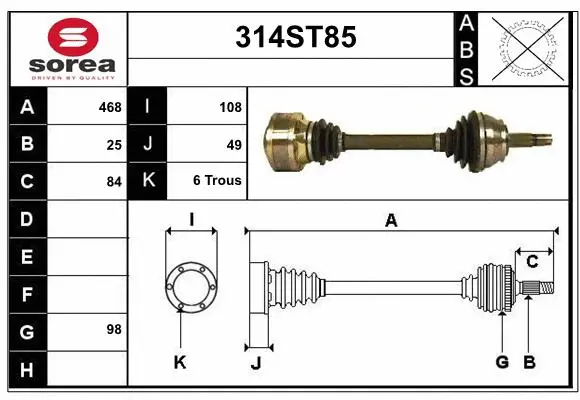 Arbre de transmission STARTCAR 314ST85