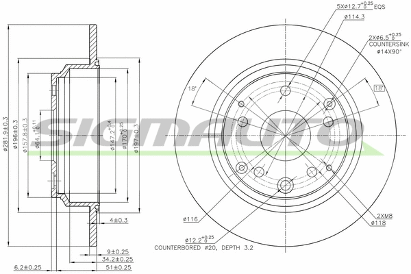 Disque de frein SIGMAUTO DBB894S