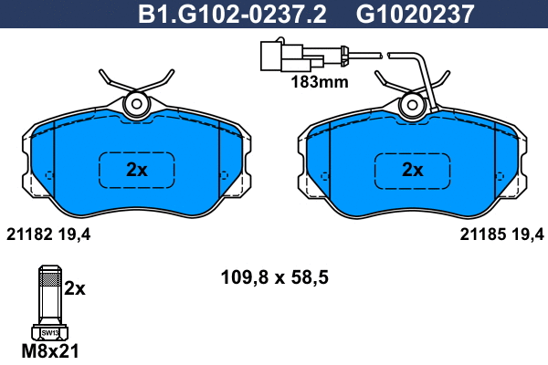 Kit de plaquettes de frein, frein à disque GALFER B1.G102-0237.2
