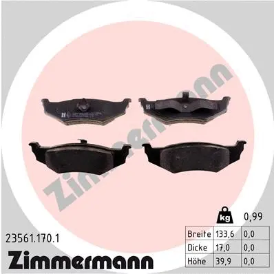 Kit de plaquettes de frein, frein à disque ZIMMERMANN 23561.170.1
