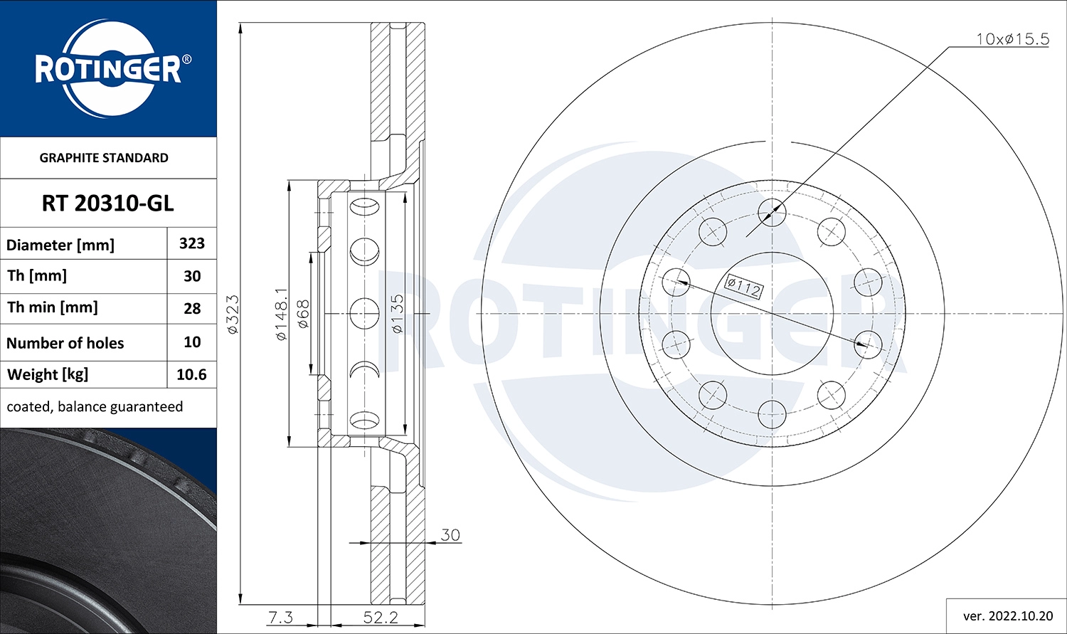 Disque de frein ROTINGER RT 20310-GL