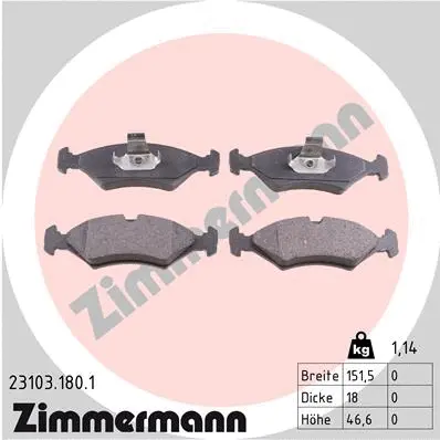 Kit de plaquettes de frein, frein à disque ZIMMERMANN 23103.180.1