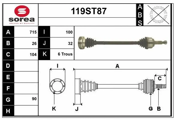 Arbre de transmission STARTCAR 119ST87