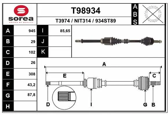 Arbre de transmission EAI T98934