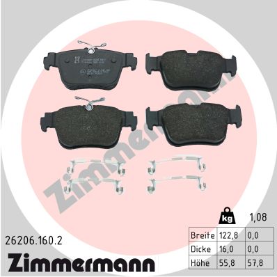 Kit de plaquettes de frein, frein à disque ZIMMERMANN 26206.160.2