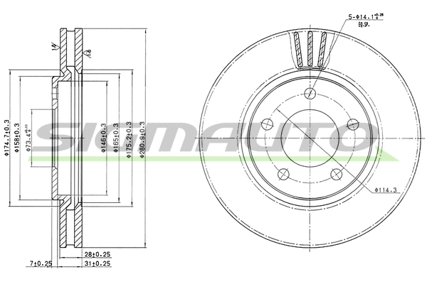 Disque de frein SIGMAUTO DBB214V