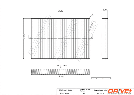 Filtre, air de l'habitacle Dr!ve+ DP1110.12.0205