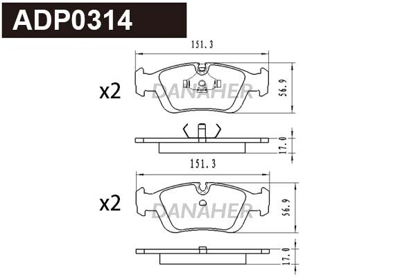 Kit de plaquettes de frein, frein à disque DANAHER ADP0314