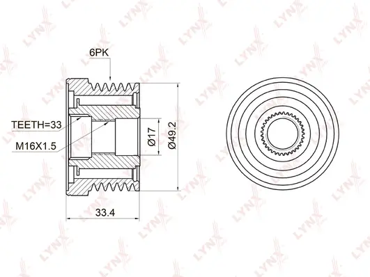 Poulie roue libre, alternateur LYNXAUTO PA-1002