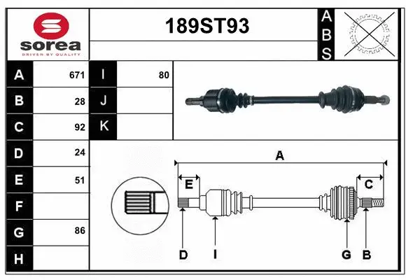 Arbre de transmission STARTCAR 189ST93
