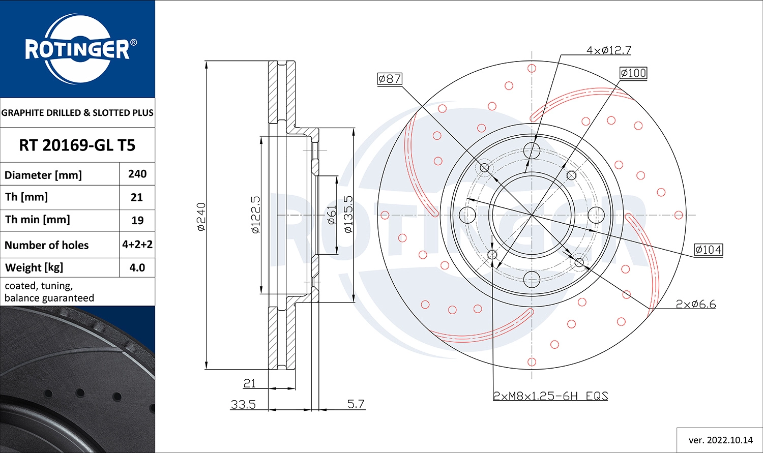 Disque de frein ROTINGER RT 20169-GL T5