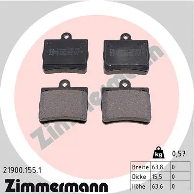 Kit de plaquettes de frein, frein à disque ZIMMERMANN 21900.155.1