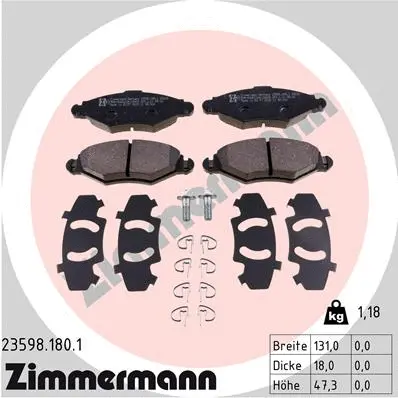 Kit de plaquettes de frein, frein à disque ZIMMERMANN 23598.180.1