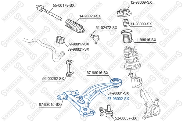 Bras de liaison, suspension de roue STELLOX 57-98002-SX
