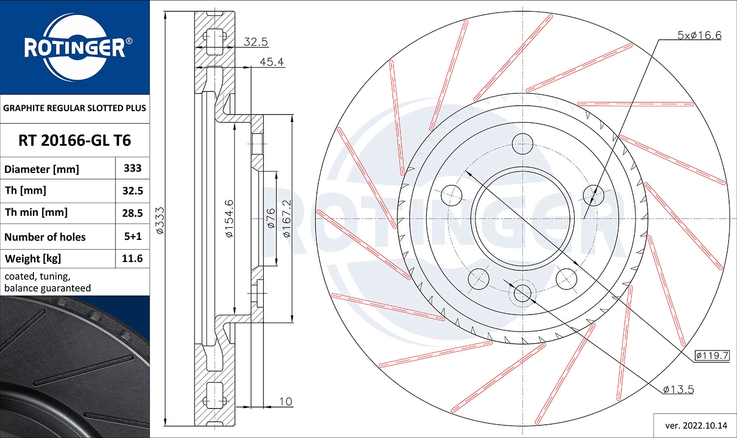 Disque de frein ROTINGER RT 20166-GL T6
