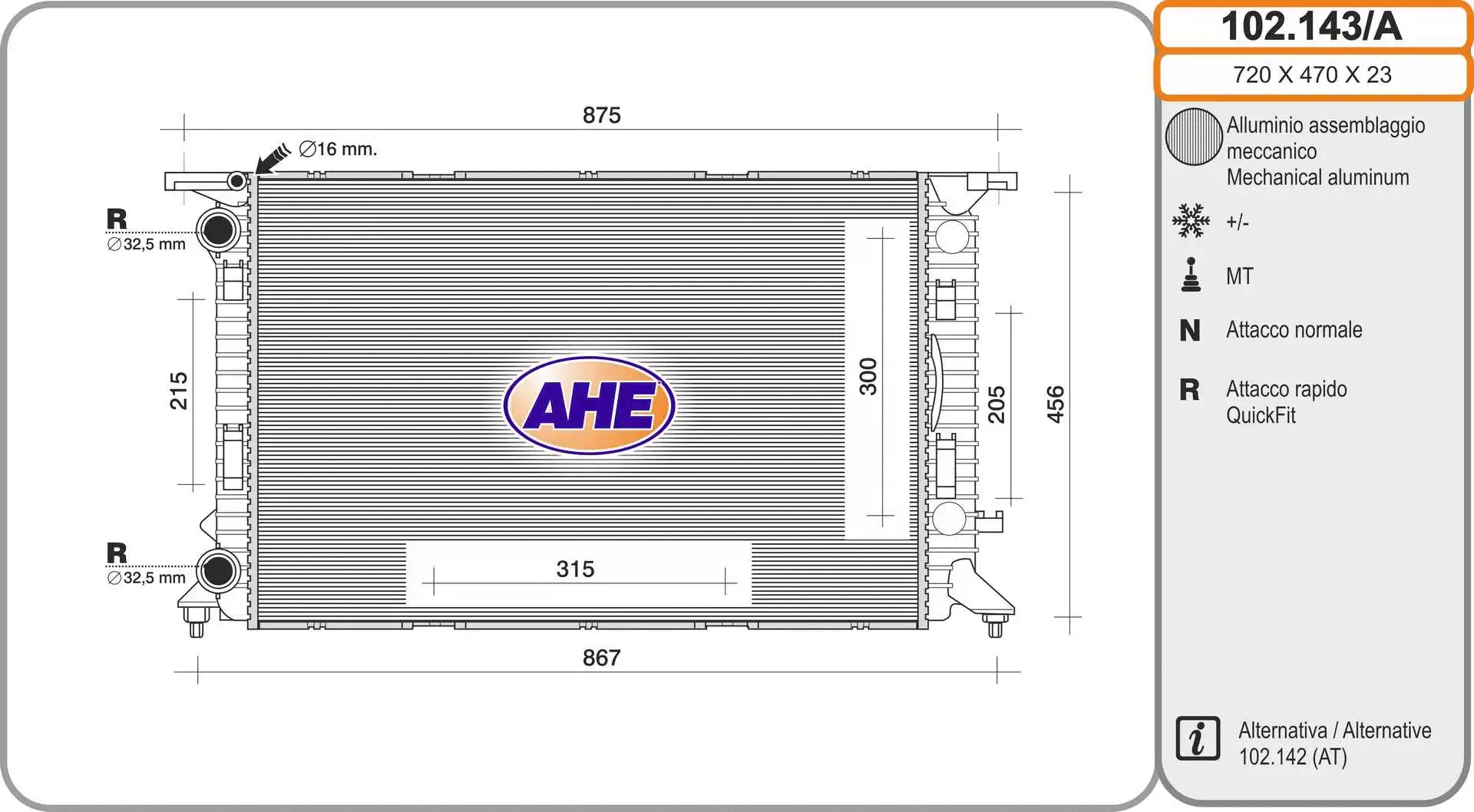 Radiateur, refroidissement du moteur AHE 102.143/A