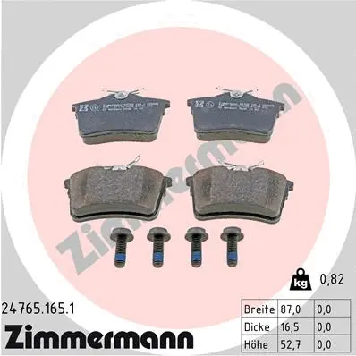 Kit de plaquettes de frein, frein à disque ZIMMERMANN 24765.165.1