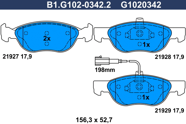 Kit de plaquettes de frein, frein à disque GALFER B1.G102-0342.2